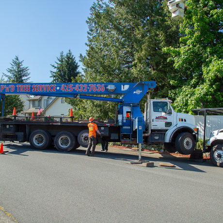 P'n'D Crane Truck - Chris Jr is setting up his truck for the tree removal job.